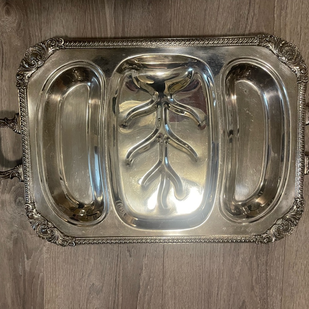 Victorian  Silverplate Tree-Well Meat
Serving Tray, Orna Era: Mid-20th century